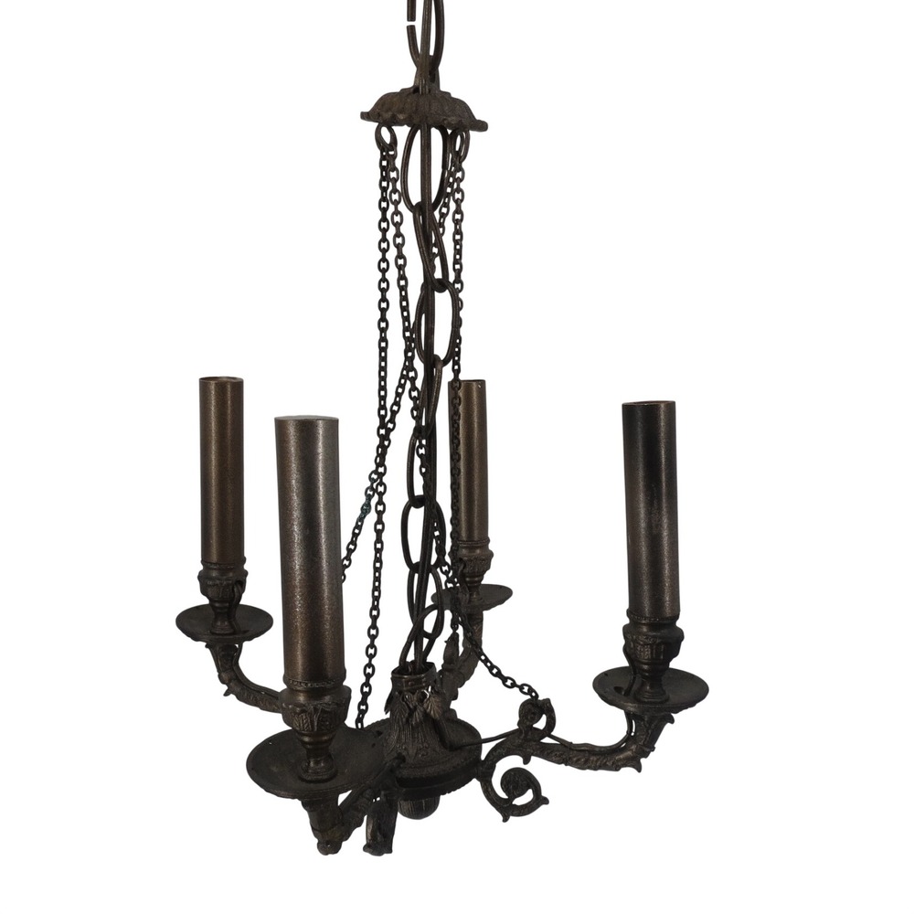Early 20th Century 4-Light Cast Brass/Bronze RococoRevival Pan Chandelier Ornate